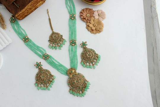 Parinaaz Long Necklace Set - Mint green 