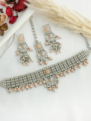 Radhika Choker Necklace Set-Peach