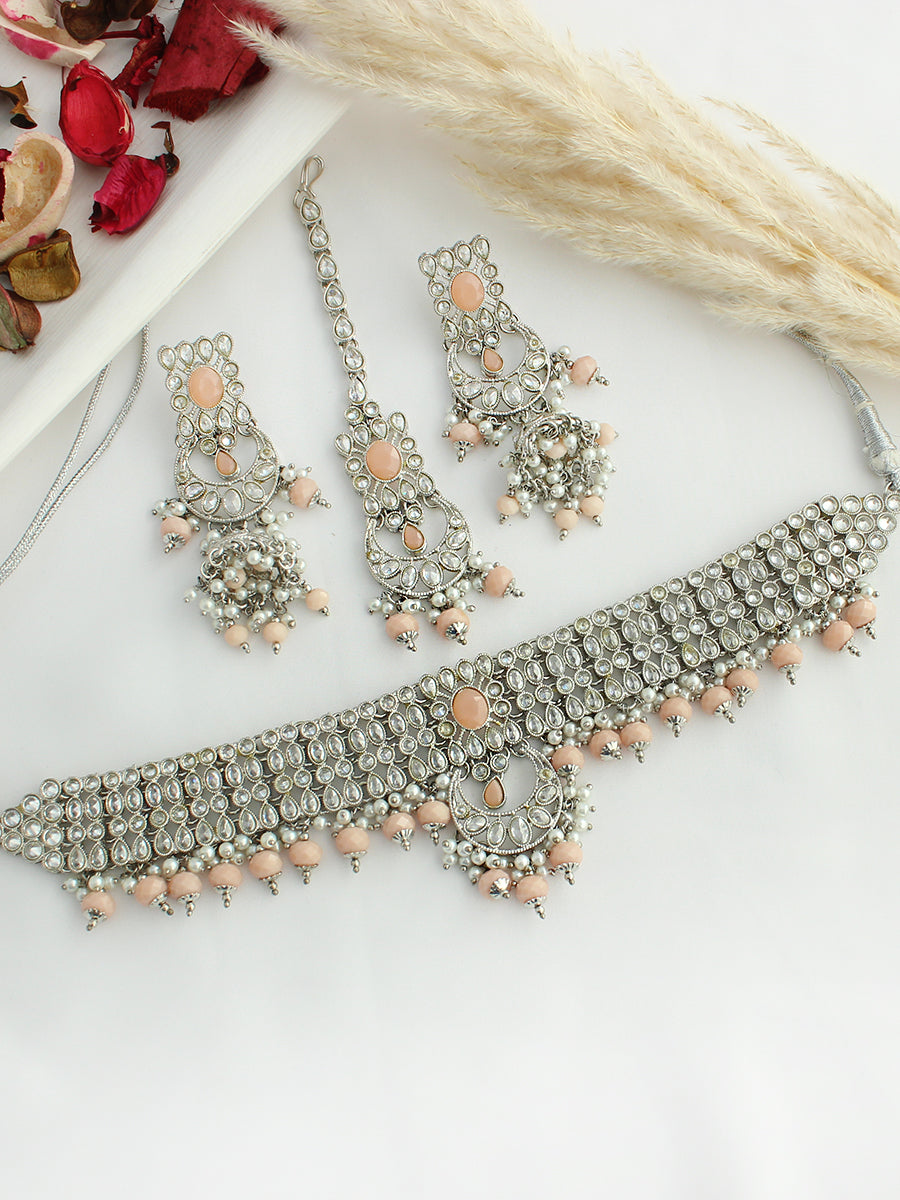 Radhika Choker Necklace Set-Peach