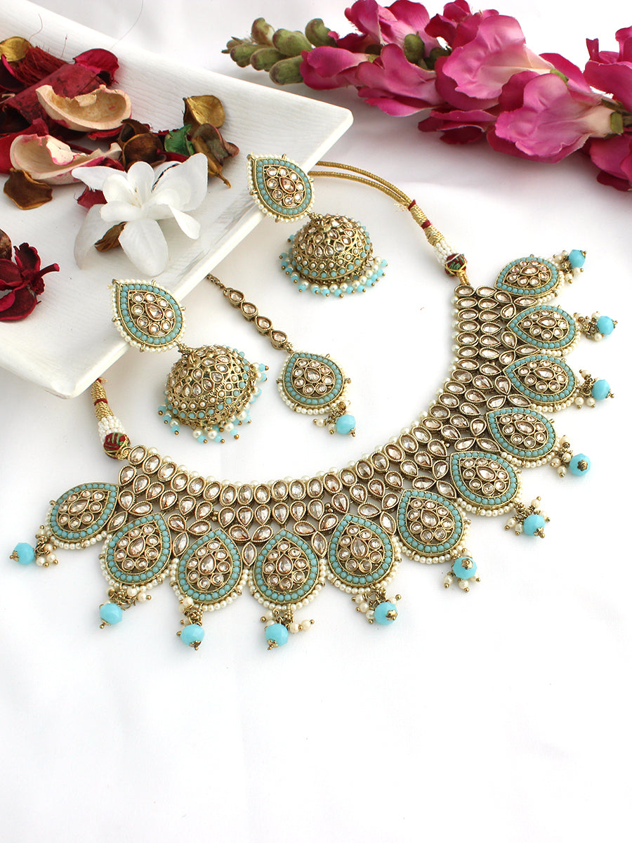 Kashvi Necklace Set-Turquoise