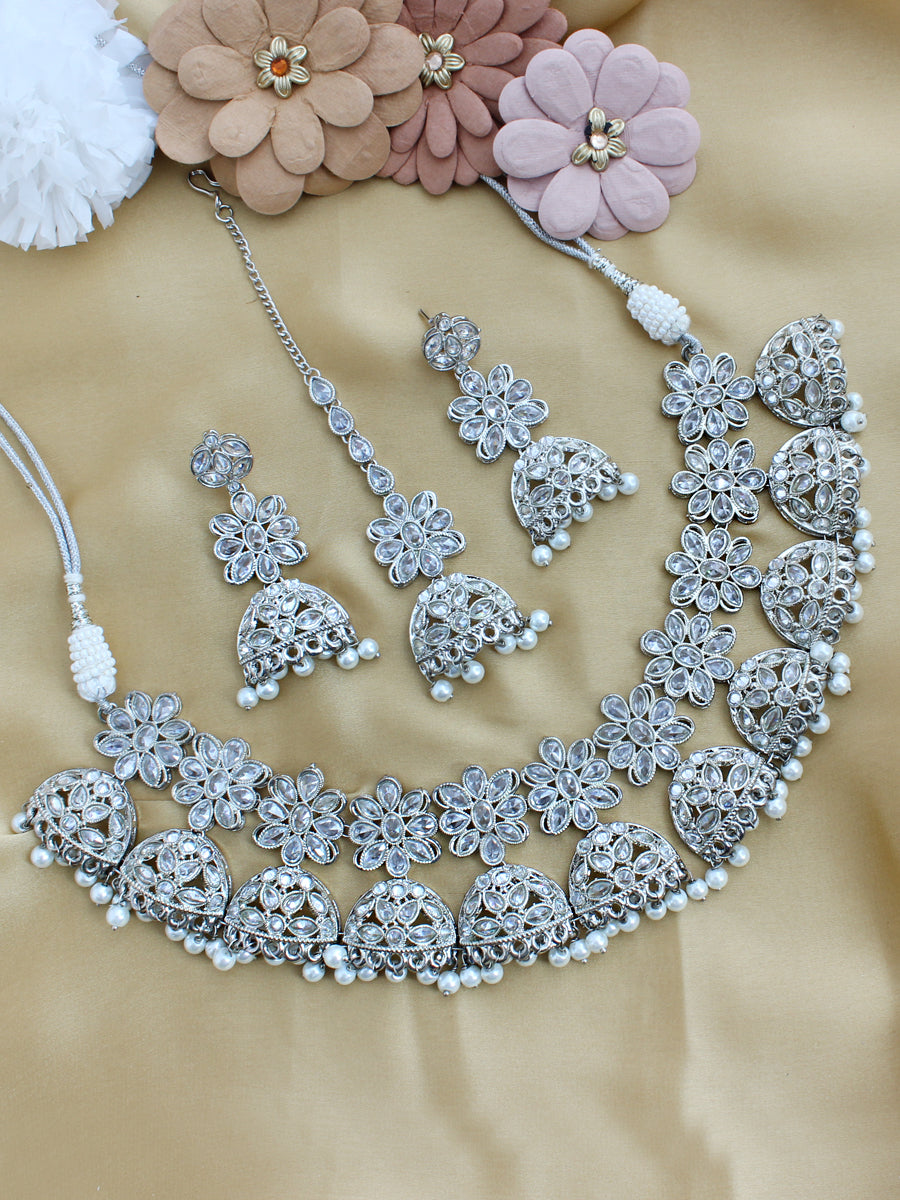 Bhavna Necklace Set-Silver