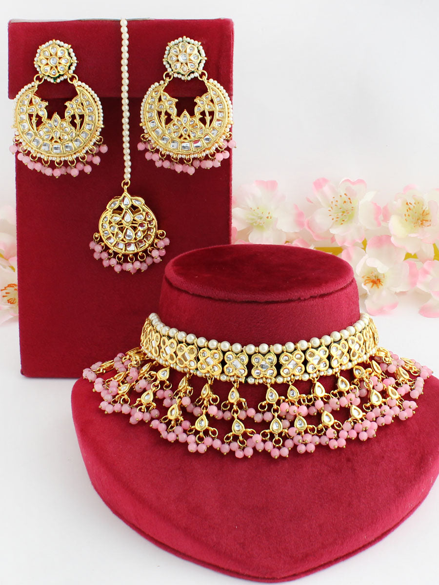 Shobhna Necklace Set-Pastel Pink
