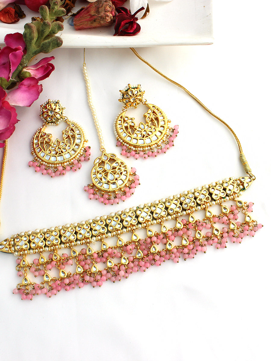 Shobhna Necklace Set-Pastel Pink