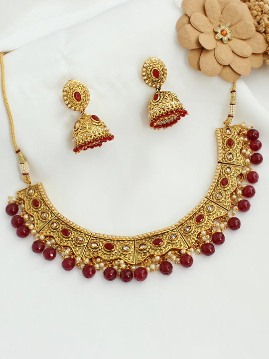 Sudha Necklace Set-maroon