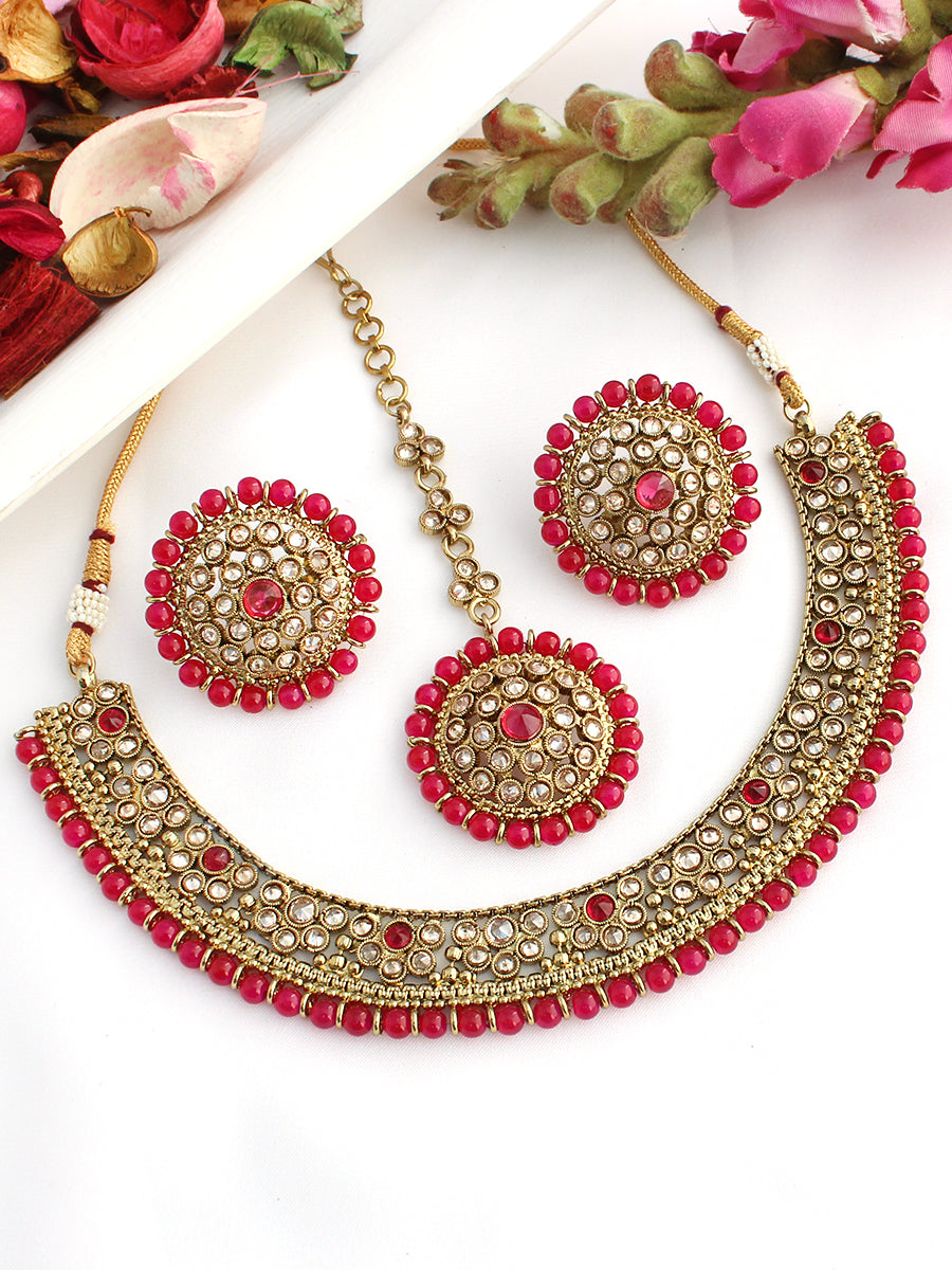 Supriya Necklace Set-Hot Pink