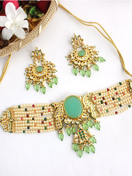 Samakshi Choker Necklace Set-Mint green