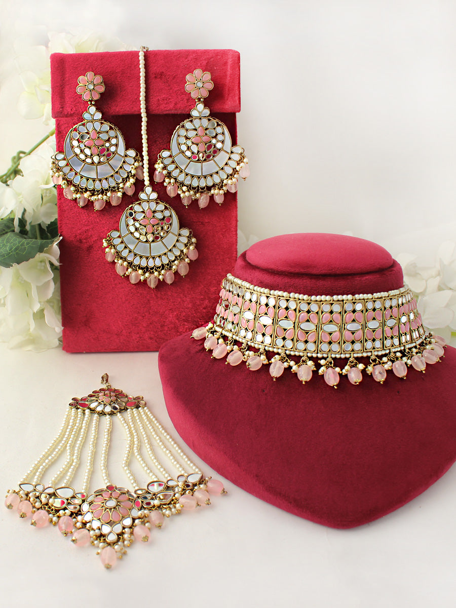 Nushrat Necklace Set-Pastel pink