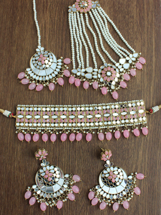 Nushrat Necklace Set-Pastel Pink