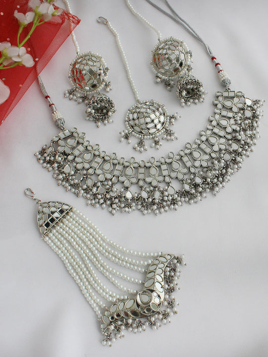 Nigaar Mirror Necklace Set-silver