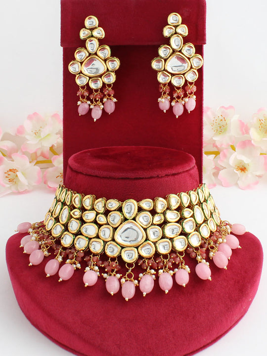 Rajasthan Choker Necklace Set-pastel Pink