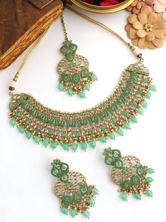 Aradhna Necklace Set-Mint Green