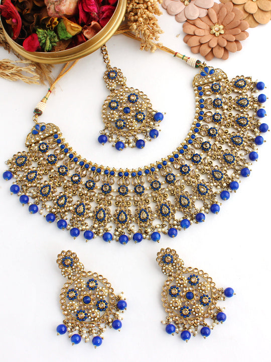 Ishana Necklace Set-blue
