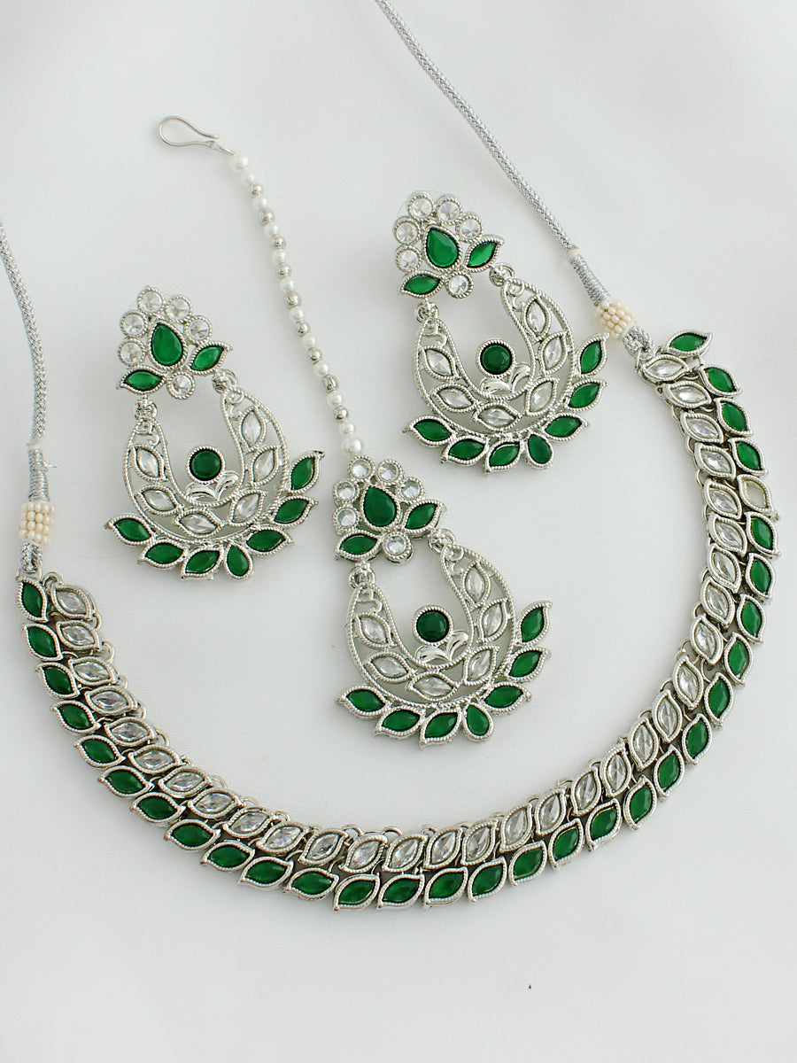 Gauhar Necklace Set-Green