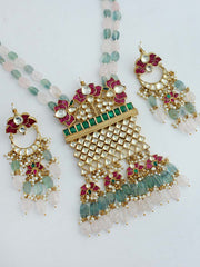 Mewar Long Necklace Set-Pink / Green