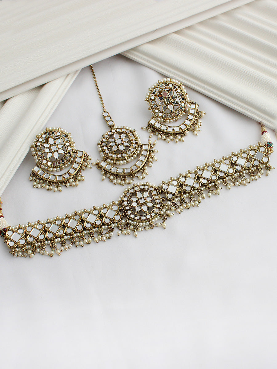 Aisha Mirror Necklace Set - Gold 