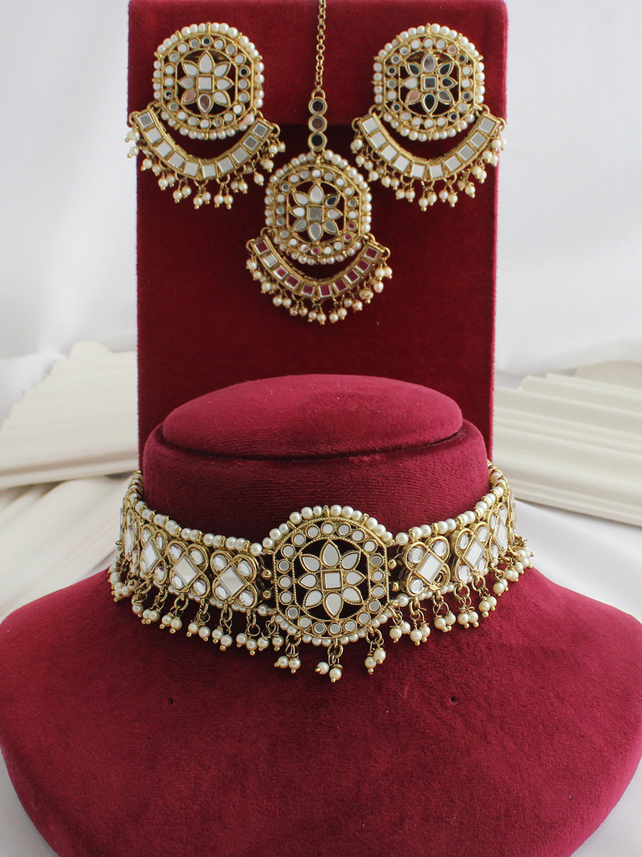 Aisha Mirror Necklace Set - Gold