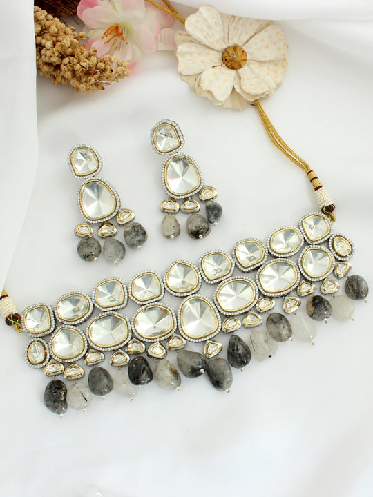 Mumbai Necklace Set-Light Grey