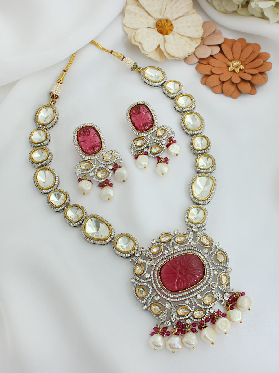 Krisha Long Necklace Set-Pink 