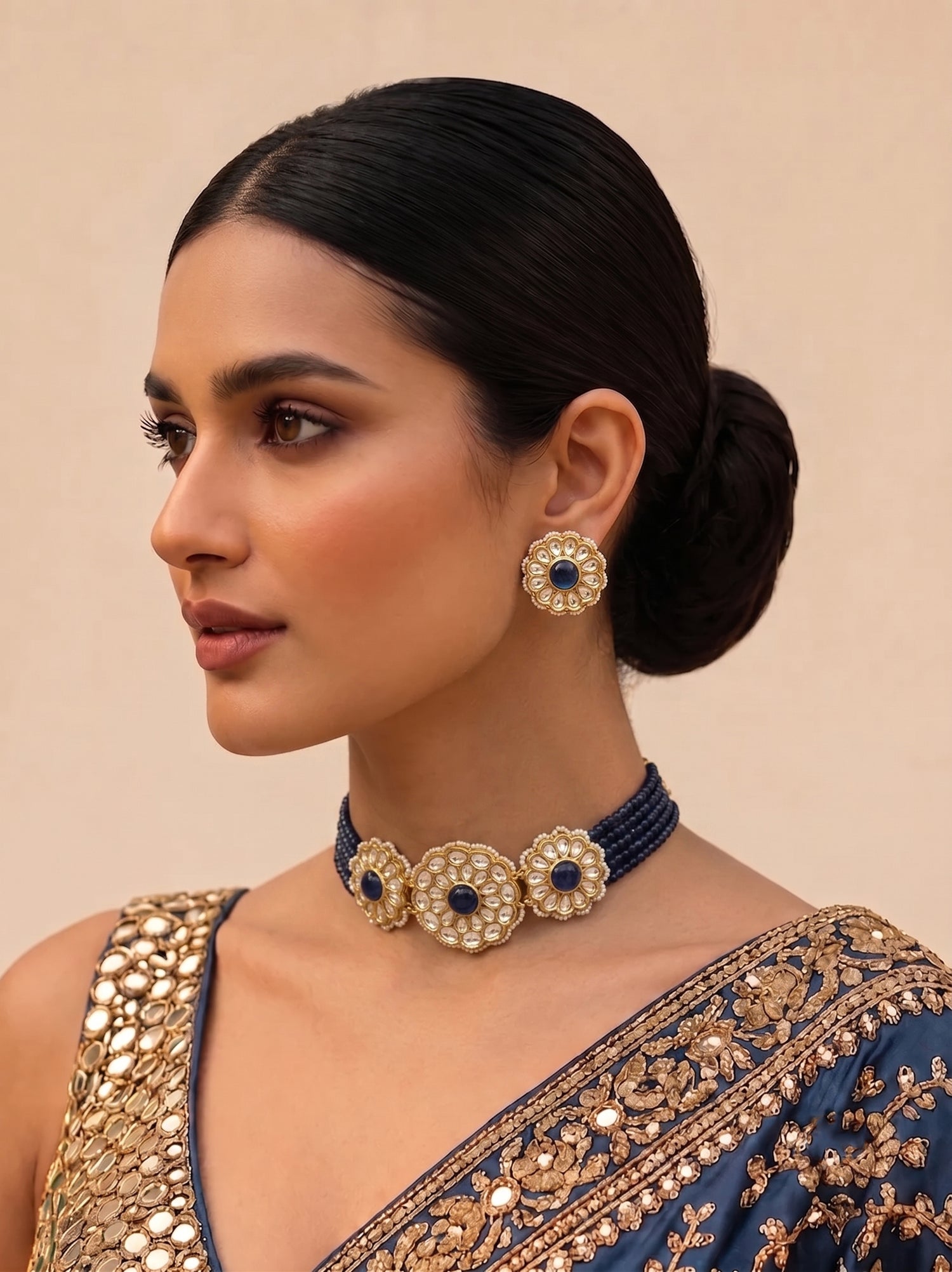 Palak Necklace Set-Navy Blue