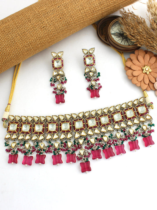 Malvika Necklace Set-Hot Pink