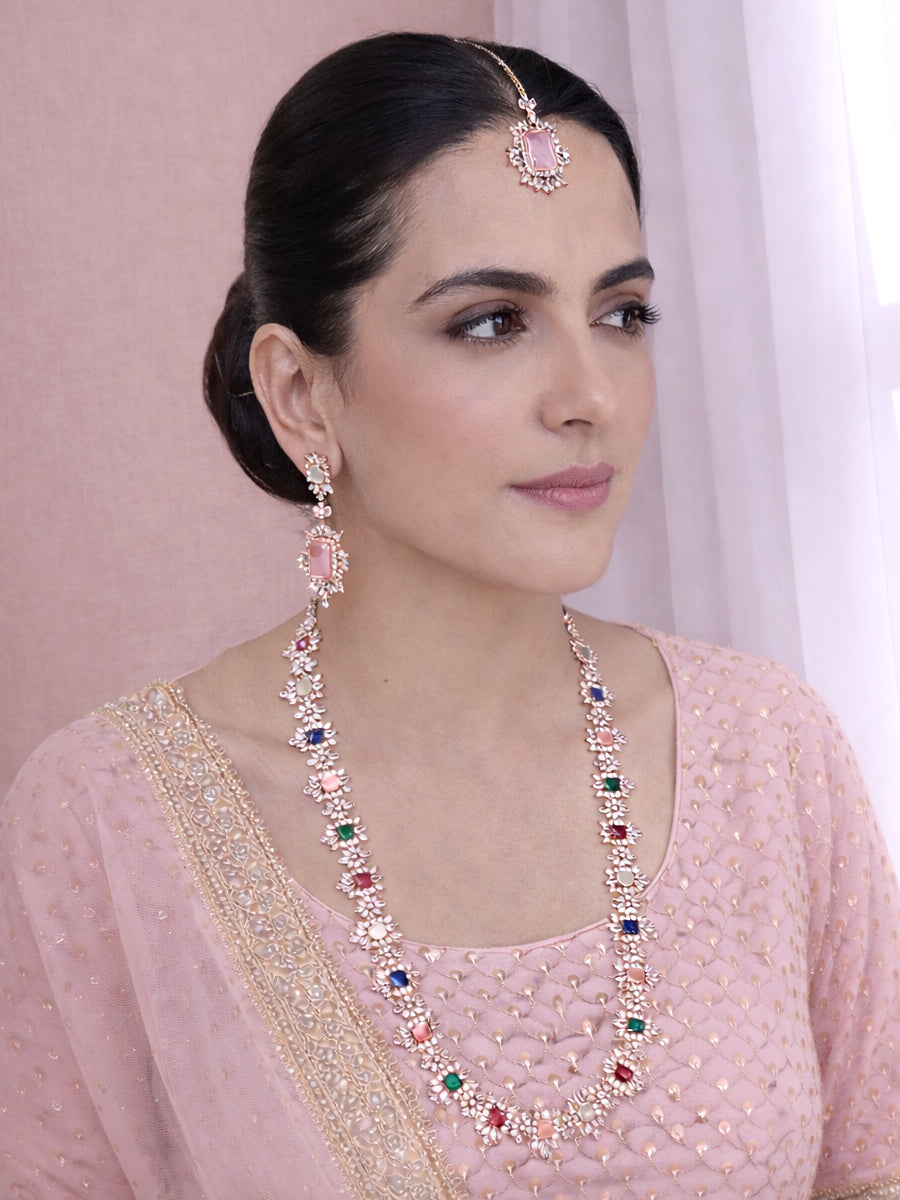 Tanisha Cz Long Necklace Set Luxury Indian Necklace Set for South Asian Events