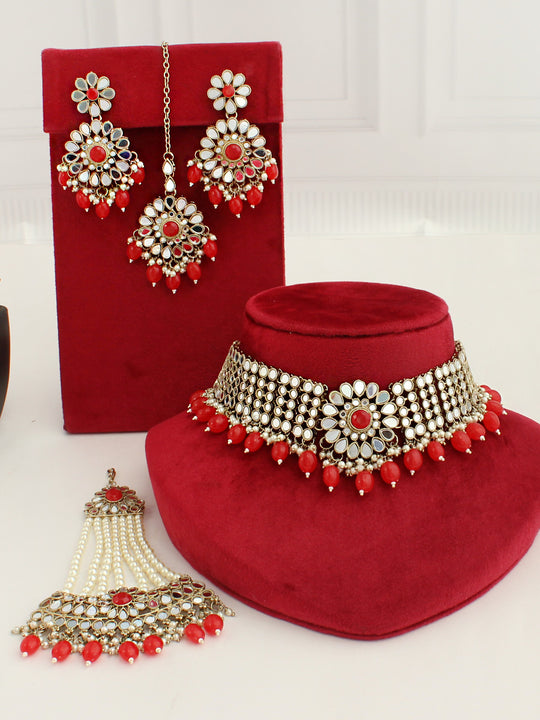 Kangana Necklace Set-(Golden)Red