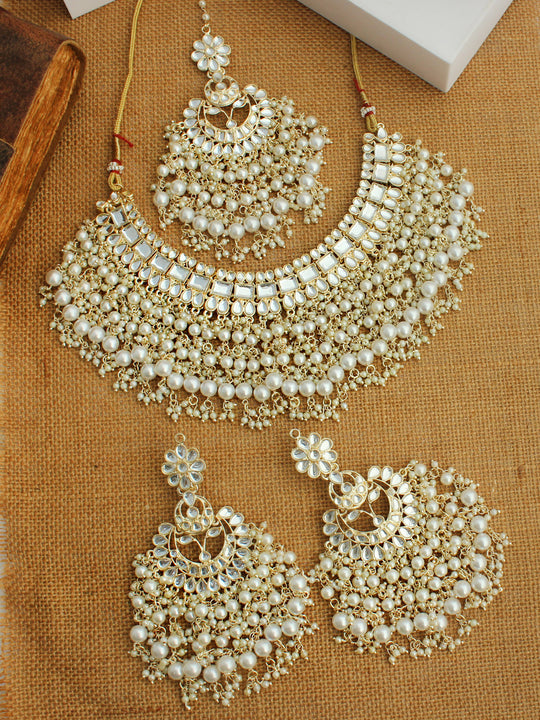 Navdha Necklace Set-White