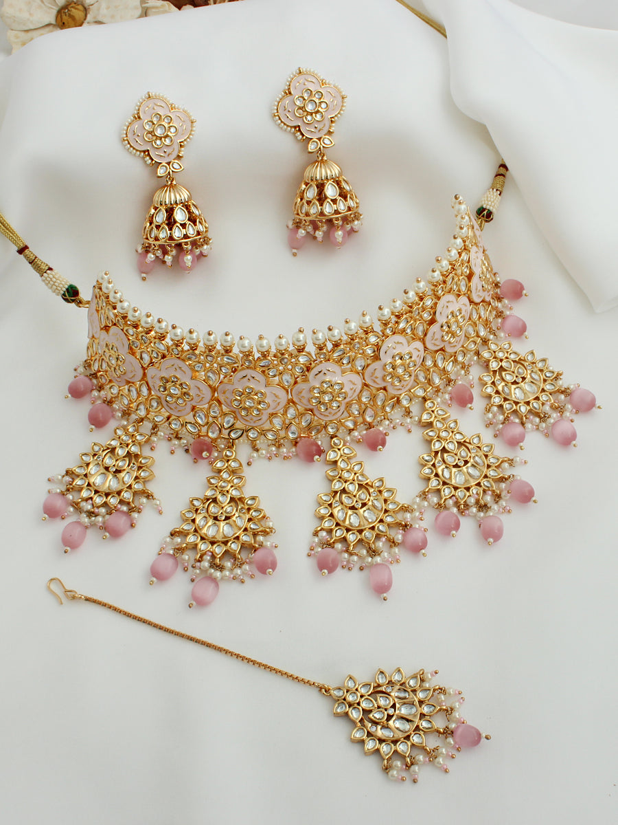Punjab Necklace Set-Pastel Pink