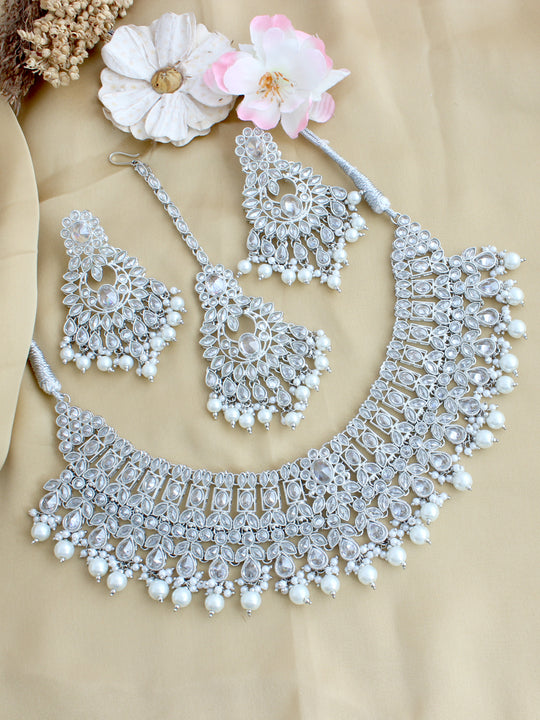 Alisha Bib Necklace set-Silver