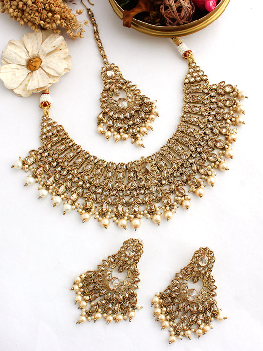 Alisha Bib Necklace set-Golden