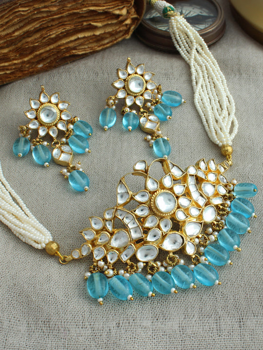 Shyla Choker Necklace Set-Turquoise