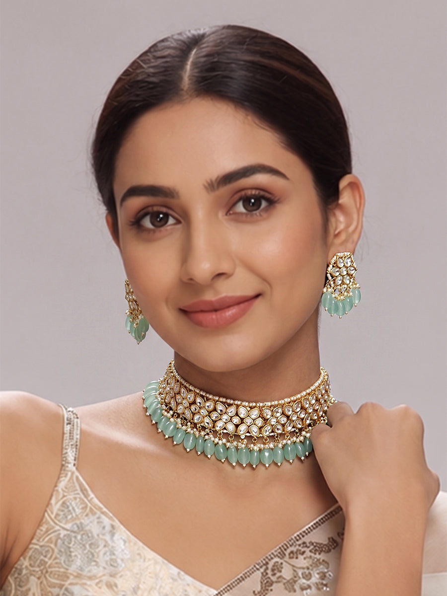 Divya Necklace Set-Mint green