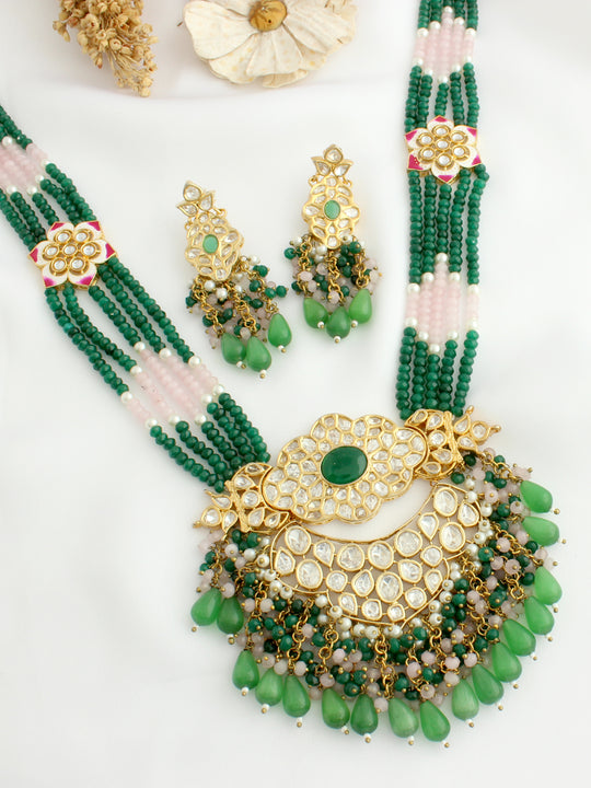 Kayra Long Necklace Set-Green