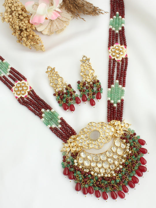 Kayra Long Necklace Set-maroon