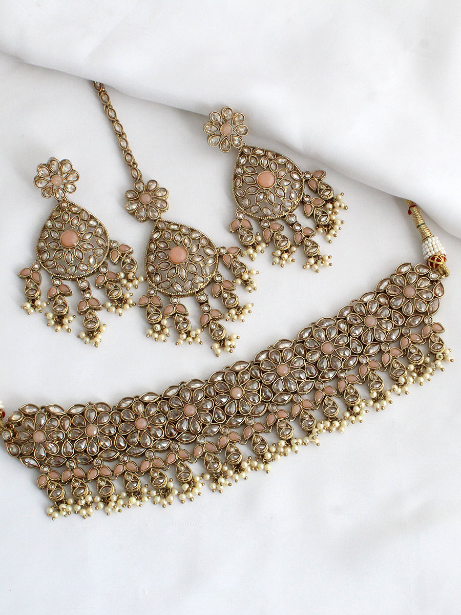 Sonali Necklace Set-Peach