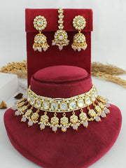 Madiha Kundan Choker Necklace Set-Lavender