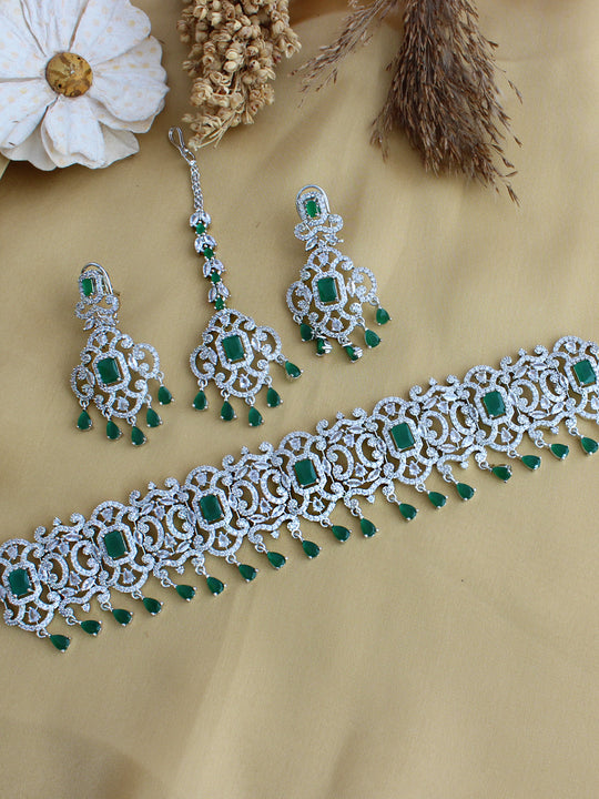 Shanaya Choker Necklace Set-Green