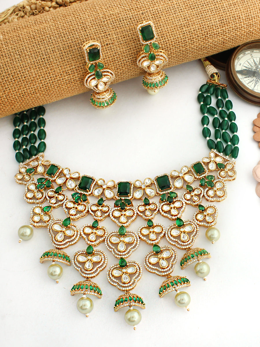 Rajkot Bib Necklace Set-Green