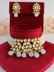 Vaani Kundan Choker Necklace Set- Ivory