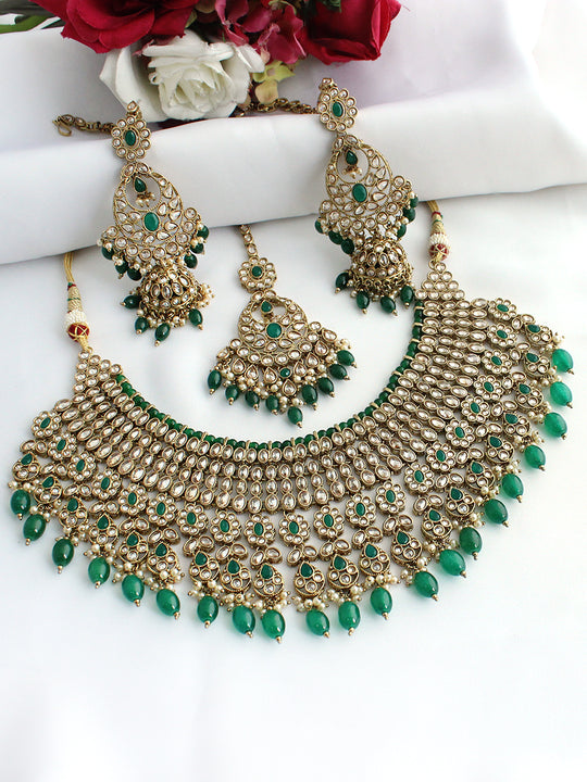 Mitakshi Necklace Set-Green