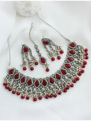 Farha Necklace Set-Maroon