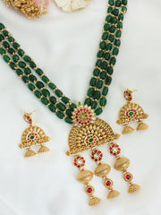 Vaibhavi long Necklace Set-Green