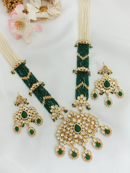Shelly Long Necklace Set - Green