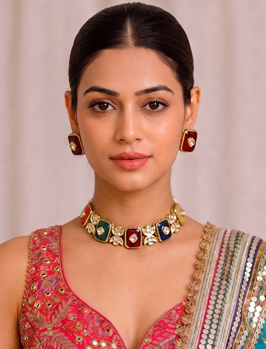 Drishti Choker Necklace Set - Multicolor