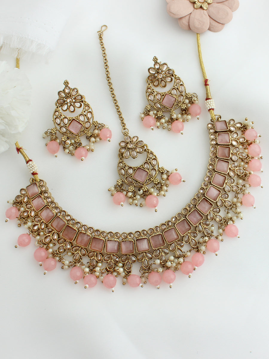 Ritika Necklace Set - Pastel Pink