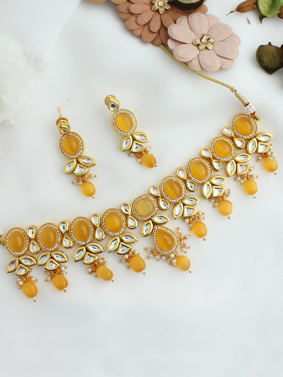 Ruhana Choker Necklace Set-Yellow