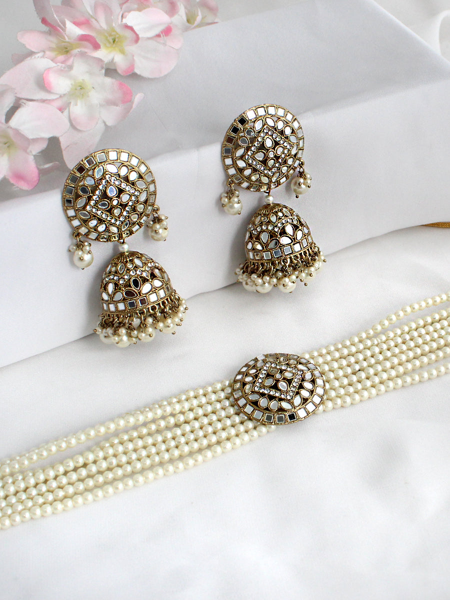 Ishrat Mirror Choker Necklace Set  Bollywood Style Statement Necklace for Weddings