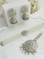 Ishrat Mirror Choker Necklace Set - Silver