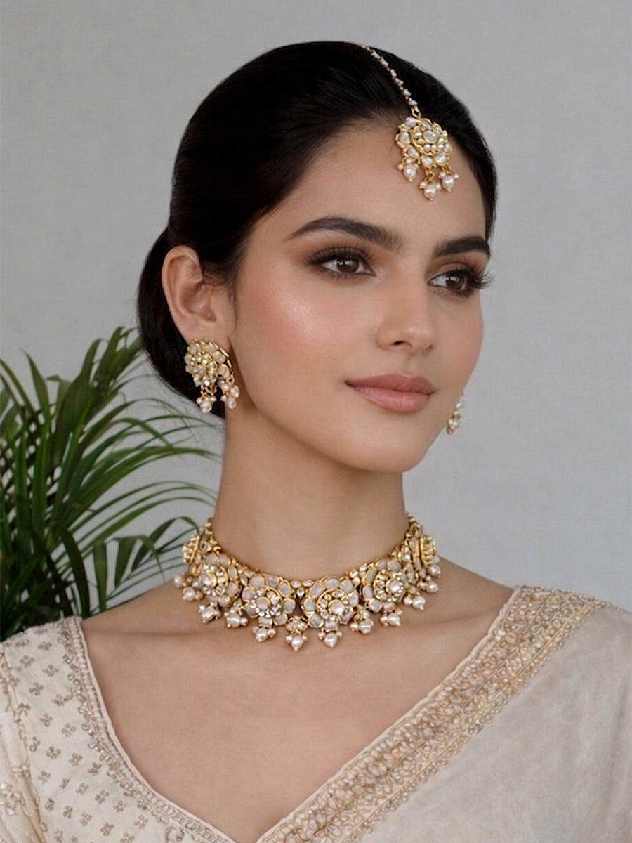 Vartika Choker Necklace Set-Ivory