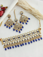 Hania Choker Necklace Set-Blue